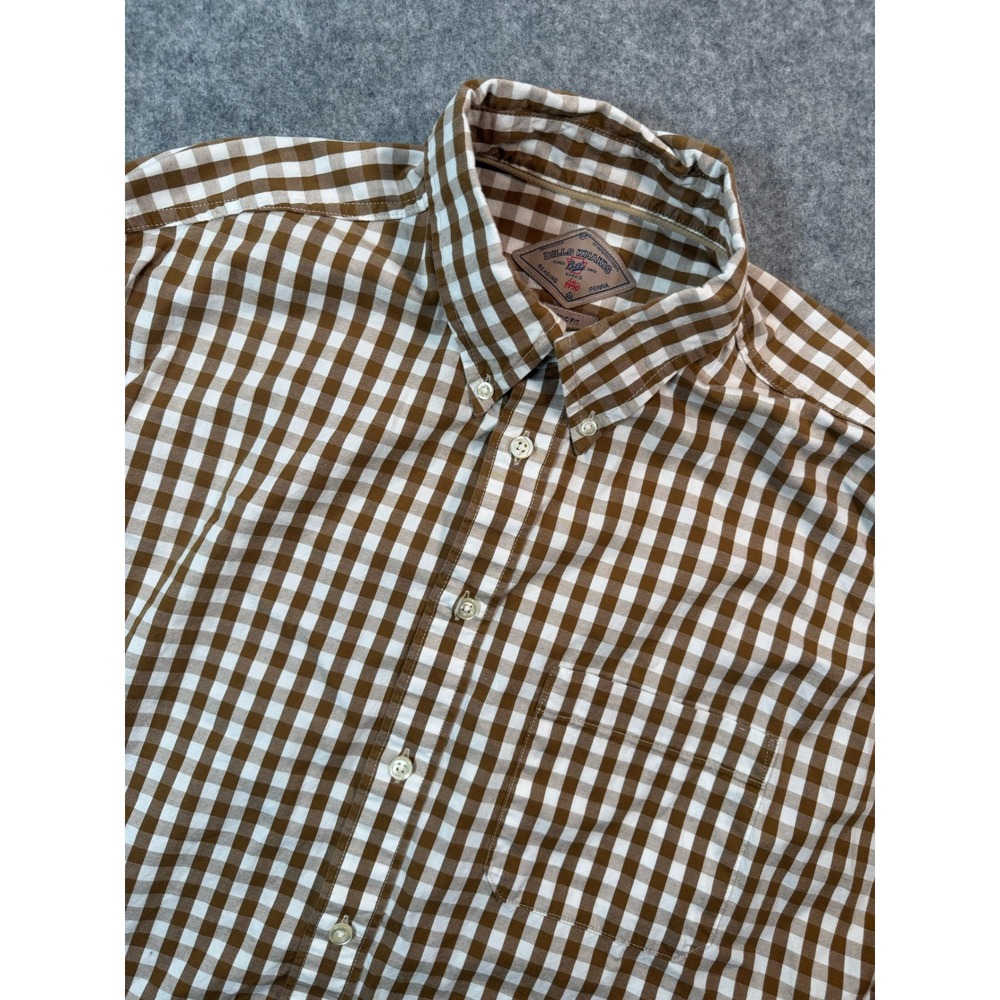 Bills‎ Khakis Mens Classic Fit Gingham Button Down Shirt Brown White Large L